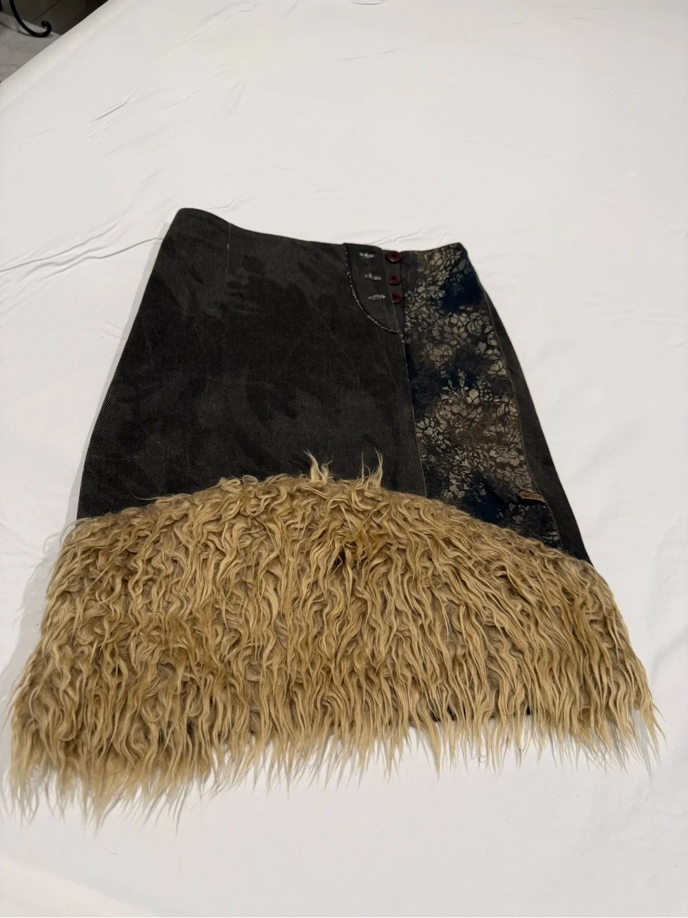 Vintage Black & Tan Faux Fur Hem A-Line Skirt